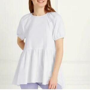 HILL HOUSE THE FRANCESCA Top High Low Keyhole Back‎ Short Puff Sleeve Size XS